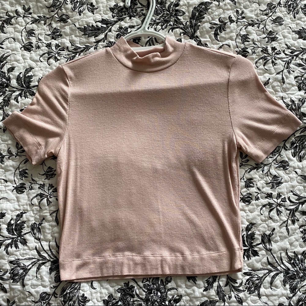 Babaton pink cropped turtle neck t shirt - S